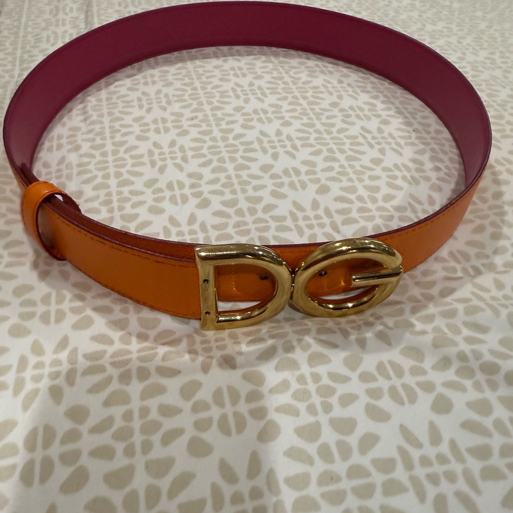 Dolce & Gabbana Orange and Pink Leather Belt with DG Logo